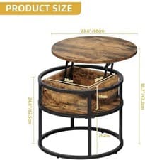 Image of 60cm Round Lift-Top Coffee Table Adjustable Height Storage Contemporary