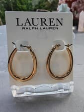 Image of Gold-tone Lauren Ralph Lauren Oval Hoop Earrings