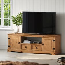 Image of Corona TV Unit Large Widescreen 2 Door 2 Draw Media Solid Pine Wood Wooden Stand