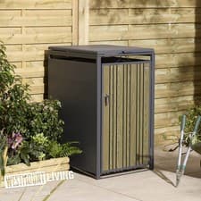 Image of Single Metal Wheelie Bin Store Anthracite with Oak Effect Steel Bar Door