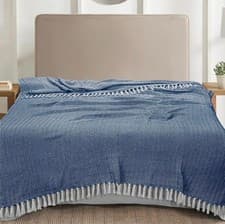 Image of Herringbone Cotton Throw Blanket Sofa Bed Cozy Soft Size 90”x100” All Season UK