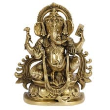 Image of Brass Hindu God Blessing Ganesha Ganpati Statue Idol Sculpture Figurine