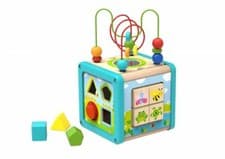 Image of Wooden Toddler Play Cube Abacus Bead Maze Labyrinth Shape Sorter Toy
