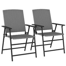 Image of Outsunny 2pcs Rattan Chair Foldable Garden Furniture w/ Armrest Grey