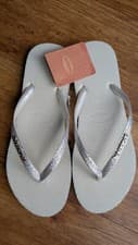Image of Havaianas Slim Sparkle Silver White Flip Flops Glitter  Slim Straps ALL SIZES