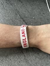 Image of Wristband England Football Wrist Band White Red Supporter Rubber Bracelet