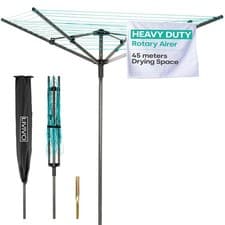 Image of LIVIVO 45cm 4 Arm Rotary Clothes Airer Charcoal w/ Heavy Duty Ground Spike