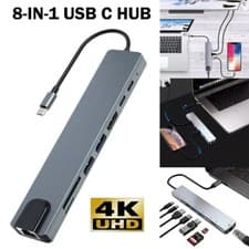 Image of 8-in-1 USB-C Hub Multiport Adapter with 4K HDMI, RJ45, SD/TF Card Reader, PD