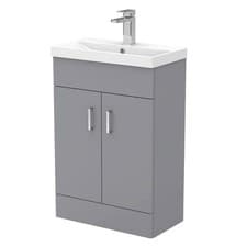 Image of Nuie Turin 550mm 2-Door Wash Basin Vanity Unit Satin Grey 1 Tap Hole Bathroom