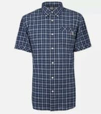 Image of Pretty Green Mens Classic Fit Check Short Sleeve Shirt Navy Size S
