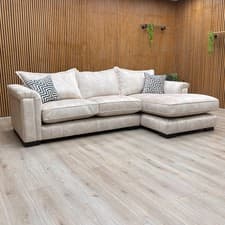 Image of DFS ‘Dolcie’ 3 Seat Chaise Sofa Cream Velvet Formal Back Right Hand Facing