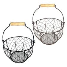 Image of Farmhouse Wire Egg Basket for Gathering Fresh Eggs with Handle, round Metal