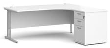 Image of Right Hand Corner Desk 1800 x 1200mm with 3 Drawer Lockable Pedestal WHITE TOP