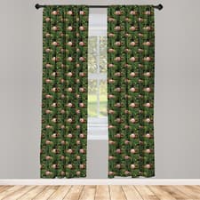 Image of Flamingo Curtains 2 Panel Set Exotic Bird and Monstera