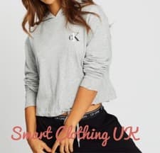 Image of Calvin Klein Women’s Cropped Lounge Hoodie (Grey) RRP £65
