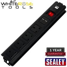 Image of Sealey Extension Cable 2.6m 4 x 230V + 2 x USB Sockets Black Office Garage