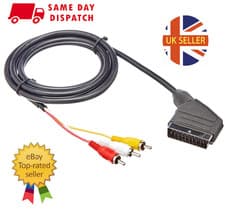 Image of Scart Plug In / Out to Red White Yellow RCA 3 x Phono Plugs Video Cable Lead UK