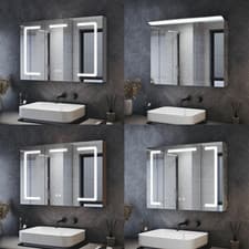 Image of LED Bathroom Mirror Cabinet with Bluetooth Shaver Socket Demister 3 Color Lights