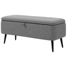 Image of HOMCOM Storage Ottoman Bench, Linen Fabric Footstool with Steel Legs Grey