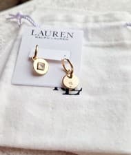 Image of Lauren Ralph Lauren Gold-toned Crystal Drop Earrings New With Pouch Bag