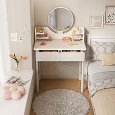 Image of Dressing Table Makeup Vanity Desk W/ 2 Drawers & Mirror for Bedroom UK STOCK