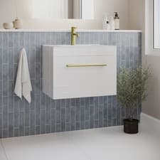Image of 600mm White Wall Hung Vanity Unit with Basin and Brass Hand BUN/BeBa_28201/80010