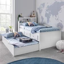Image of Veera White Wooden Bed Frame with 3 Drawer & Guest Bed Trundle – Mattress Option