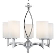 Image of 5 Lights Chrome Ceiling Fitting Pendant Light with White Glass Cylinder Shades