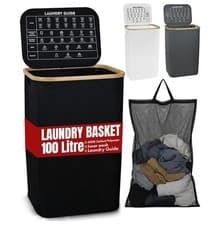 Image of LKH Laundry Basket with Lid 100 litre - 600D Polyester Clothes Hamper for Laundr