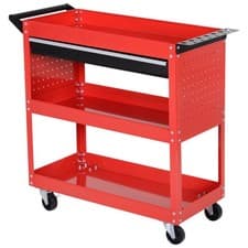 Image of 3-tier Tool Trolley Cart Roller Cabinet Storage Box Lockable Casters Red