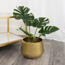Image of Medium Round Gold Patterned Planter pot houseplant home decor glamorous metallic