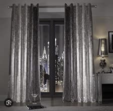 Image of Kylie Minogue Natala Slate Velvet Eyelet Ring top Lined Curtains 66 X 54