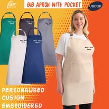 Image of Personalised Embroidered Uneek Bib Apron With Pocket Kitchen Workwear UC940