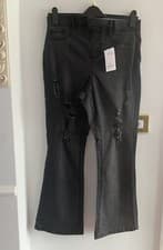 Image of BNWT By Yours Hannah Flare Distressed Jeggings Jegging Size 14 Black