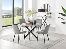 Image of Novara Grey Concrete Effect Round Dining Table 100cm and 4 Pesaro Chairs Set