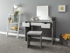 Image of Dressing Table Grey and White 3 large drawers with mirror Elizabeth Dresser