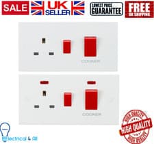 Image of Knightsbridge 45A DP Cooker Switch and 13A Socket with Neons SN8333 SN8333N UK
