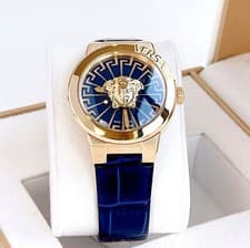Image of Versace Medusa Infinite Ladies' Blue Leather Strap Watch VE3F00122