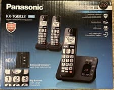 Image of Panasonic KX-TGE823EB Digital Cordless Phone, Answering Machine Call Block Black