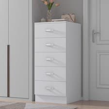 Image of 5 Drawer Chest of Drawers Matt White Bedroom Furniture