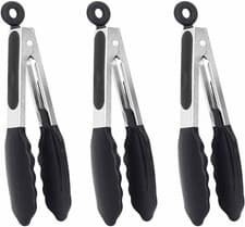 Image of 3PC Small Kitchen Tongs with Silicone Tips, 7 Inch Black Mini Tongs, Cooking Ton
