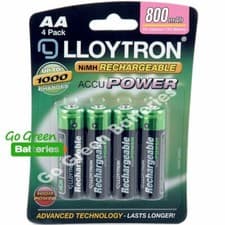 Image of 4 x Lloytron AA Rechargeable Batteries 800 mAh NiMH