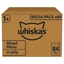 Image of 84 x 85g Whiskas 1+ Adult Cat Food Pouches Mixed Selection in Jelly