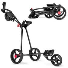 Image of Foldable 3 Wheel Golf Trolley Push Cart Drink Holder Scorecard Black 5.72KG