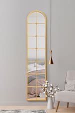 Image of Arched Framed Slim Wall - Leaner Window Mirror in Gold And Black 2 Sizes