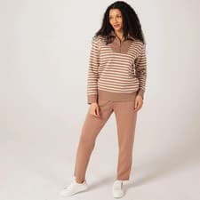Image of Ruth Langsford Half Zip Striped Sweat Top Taupe Size XL BNWT