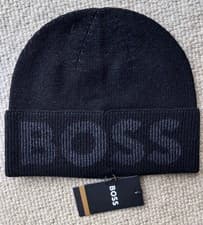 Image of Genuine HUGO BOSS Black 10% Wool Logo BEANIE Hat 50475939