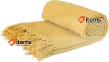Image of Emma Barclay Recycled Cotton Waffle Throw Over Blanket Ochre Yellow 178x254cm