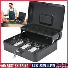 Image of Metal Cash Box Lockable Money-Coin & Note Security Box Large Cash Box with Lock