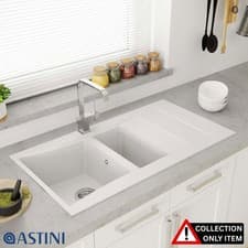 Image of Astini Xeron 1.5 Bowl White SMC Synthetic Reversible Kitchen Sink & Waste
